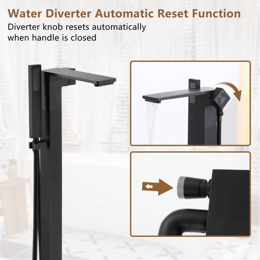 Matte Black Brass Freestanding Bathtub Faucet with Handshower
