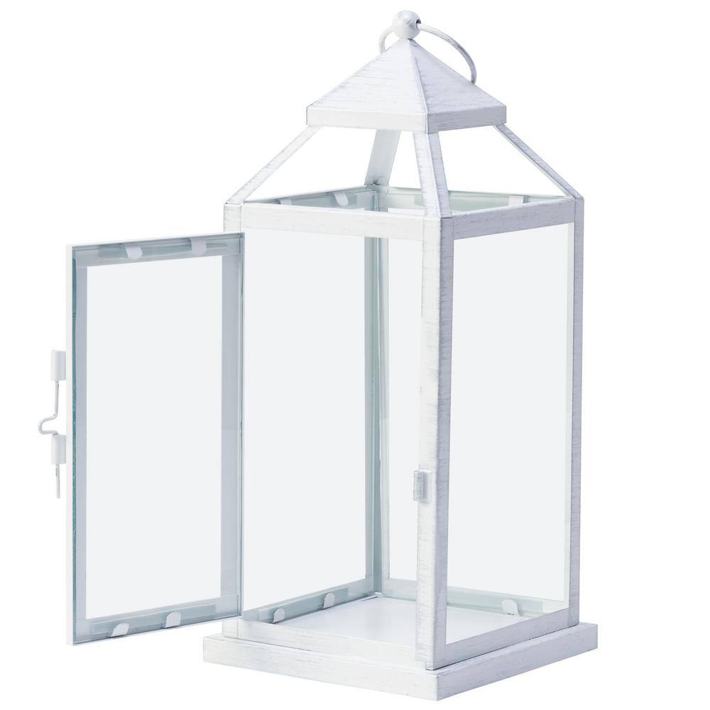 12-Inch White Powder Coated Metal Hanging Lantern Set