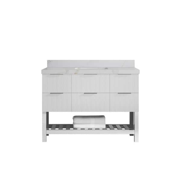 Willow Collections Catalina 48 in. W x 22 in. D x 36 in. H Single Sink Bath Vanity in White with 2 in. Calcutta Sienna Qt. Top