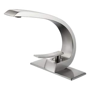 Single-Handle Single-Hole Bathroom Faucet with Deckplate Included in Brushed Nickel