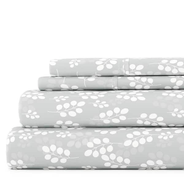 Becky Cameron 4-Piece Gray Floral Microfiber Full Sheet Set