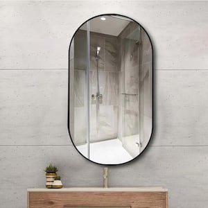 36 in. W x 18 in. H Oval Metal Framed Wall Mounted Bathroom Vanity Mirror in Black