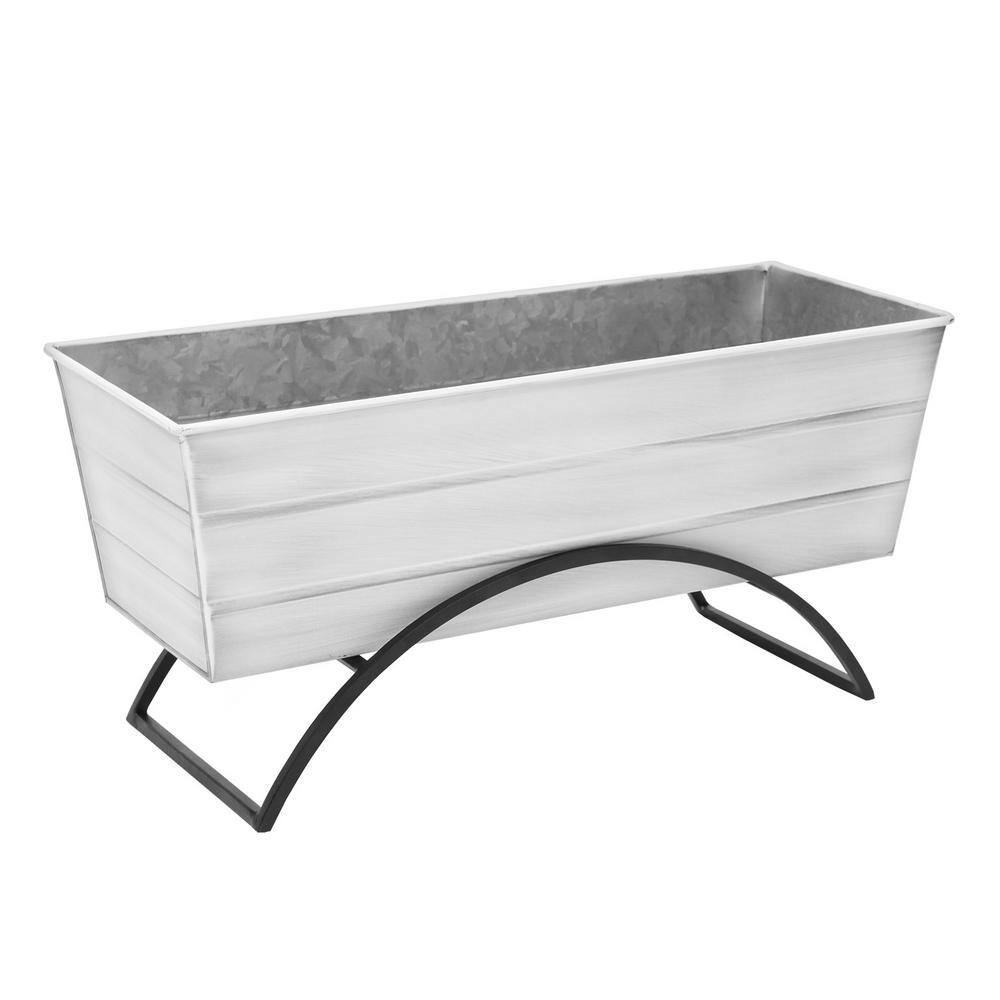 Medium White Galvanized Steel Flower Box with Stand