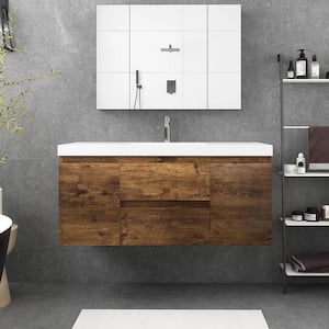 48 in. W x 19.5 in. D x 22.5 in. H Double Sink Wall-Mounted Bath Vanity in Rose Wood with White Resin Top