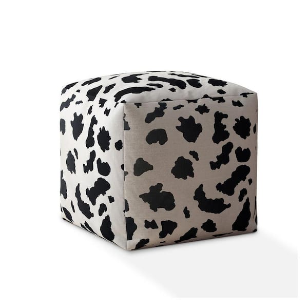 HomeRoots Charlie White And Black Twill Square Pouf Cover Only