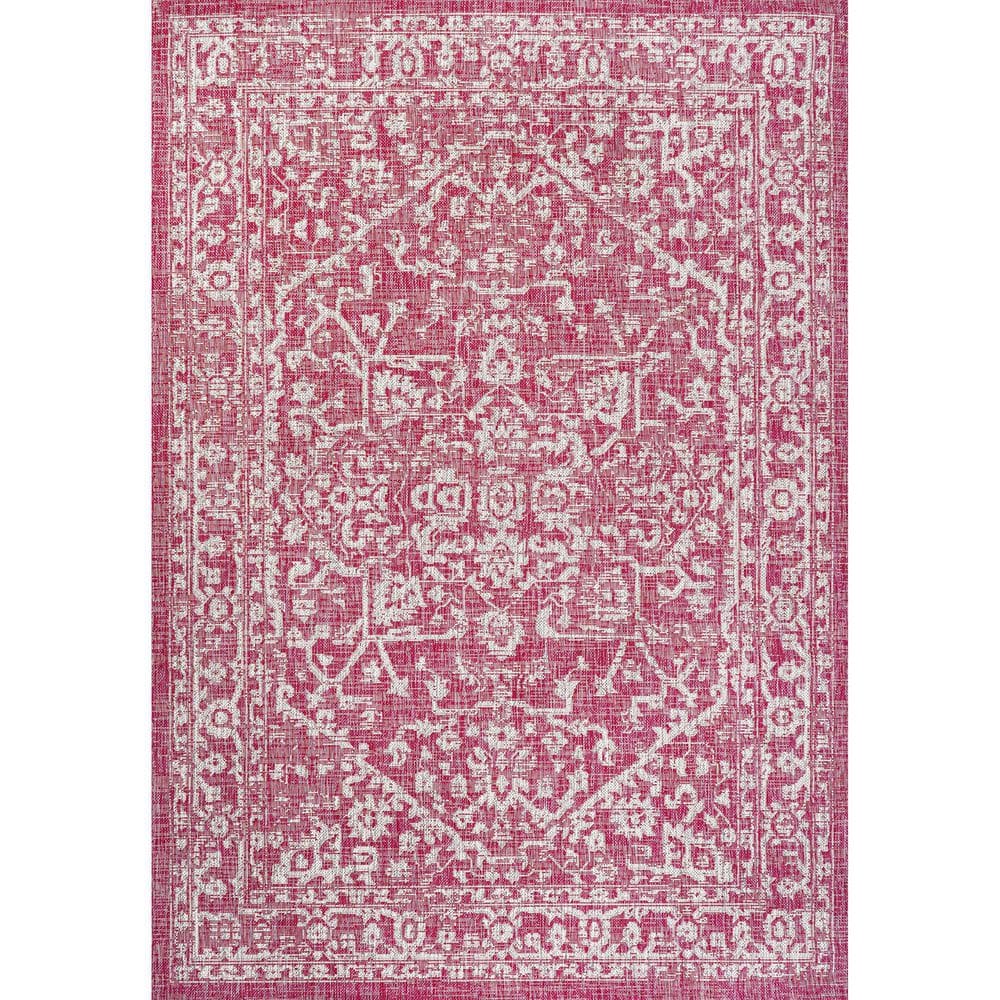 Pink Polypropylene 4 ft. x 6 ft. Floral Indoor Area Rug