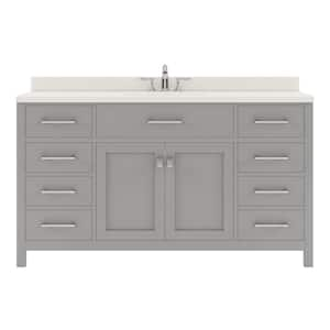 Caroline 60" Single Bath Vanity in Gray with White Quartz Top and Round Sink