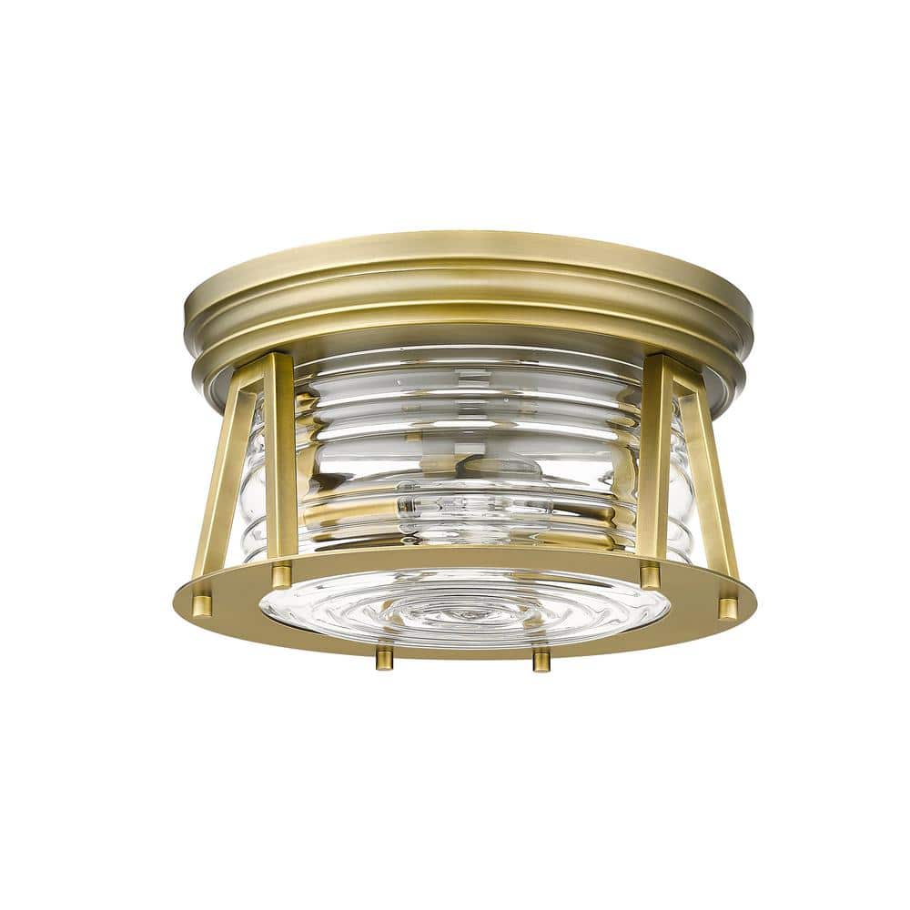 Cape Harbor Rubbed Brass and Glass 12" LED Flush Mount