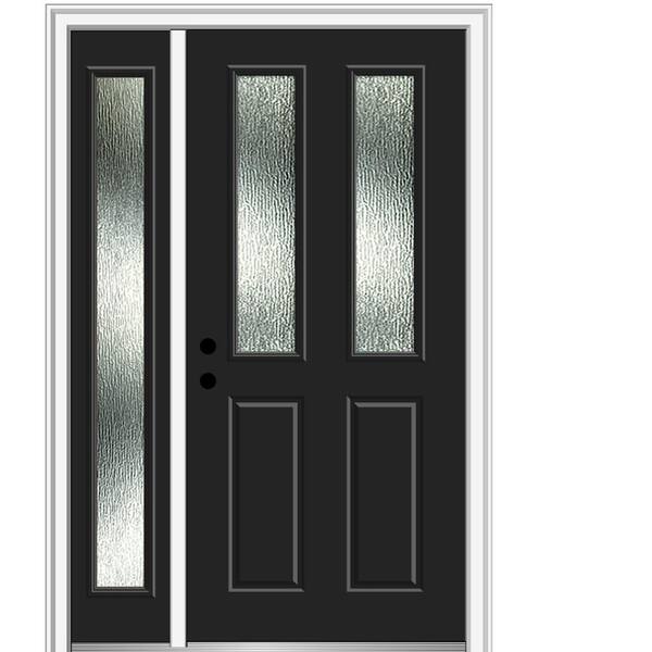 MMI Door 50 in. x 80 in. Right-Hand/Inswing Rain Glass Black Fiberglass Prehung Front Door on 4-9/16 in. Frame