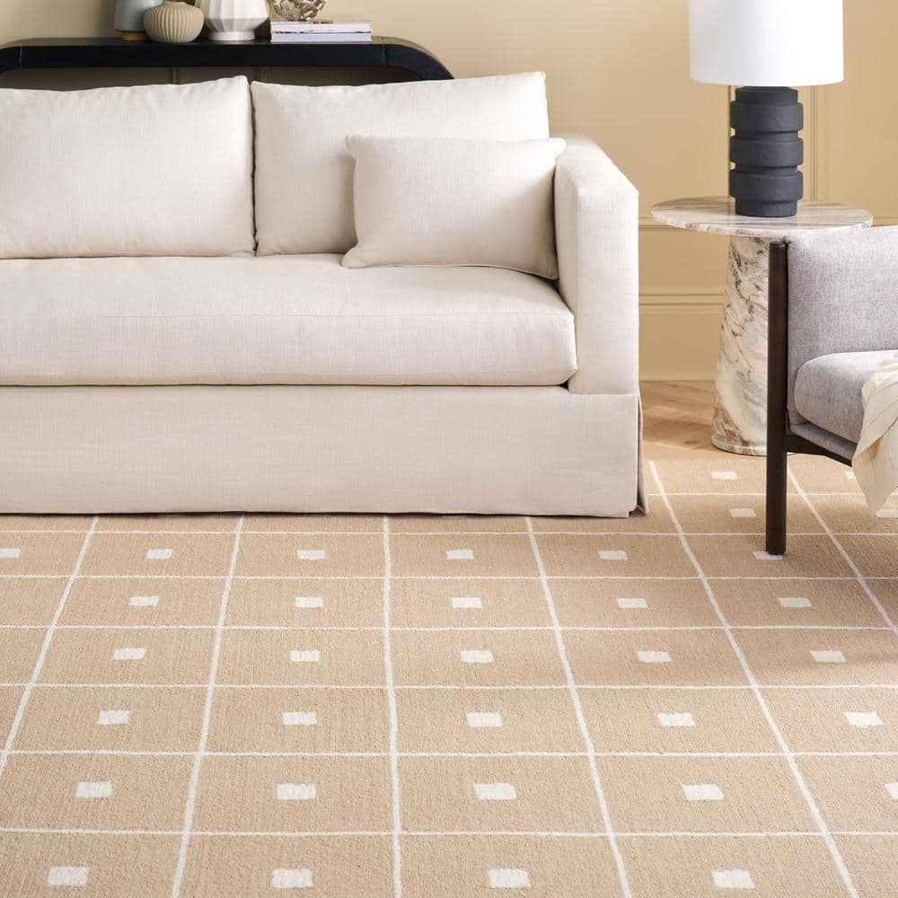 Beige and Ivory Geometric Wool and Synthetic 3' x 5' Area Rug