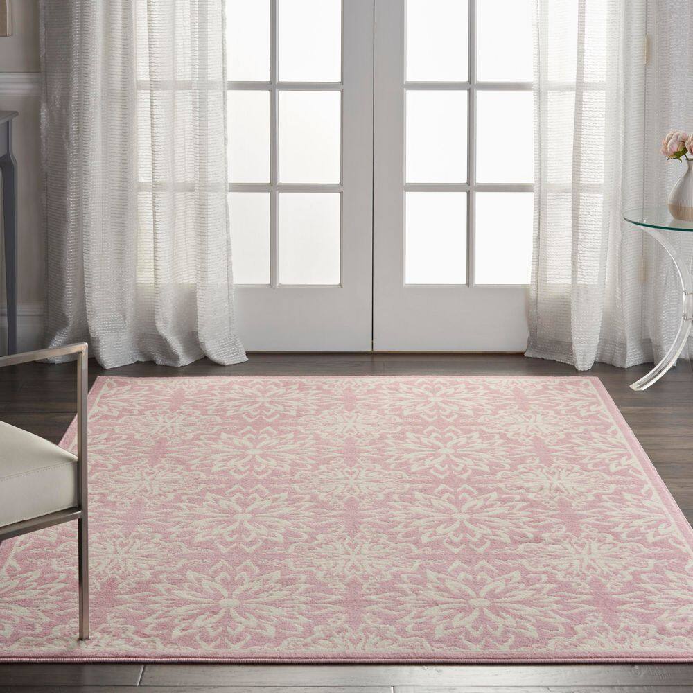 Ivory and Pink Floral Synthetic 5' x 7' Area Rug
