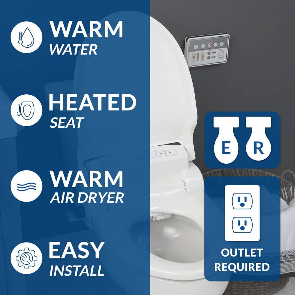 White Heated Round Electric Bidet Toilet Seat with Remote