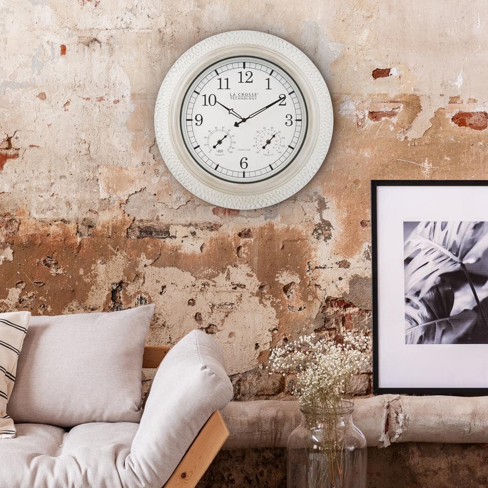 21" White-Washed Hammered Metal Analog Wall Clock