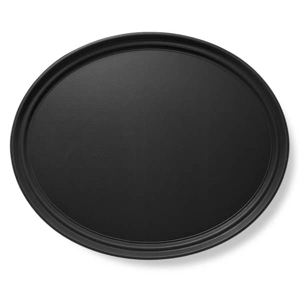Jubilee 25 in. x 20 in. x .1.25 in. Oval Plastic Non-Slip Restaurant Serving Tray, Black - NSF Food Service