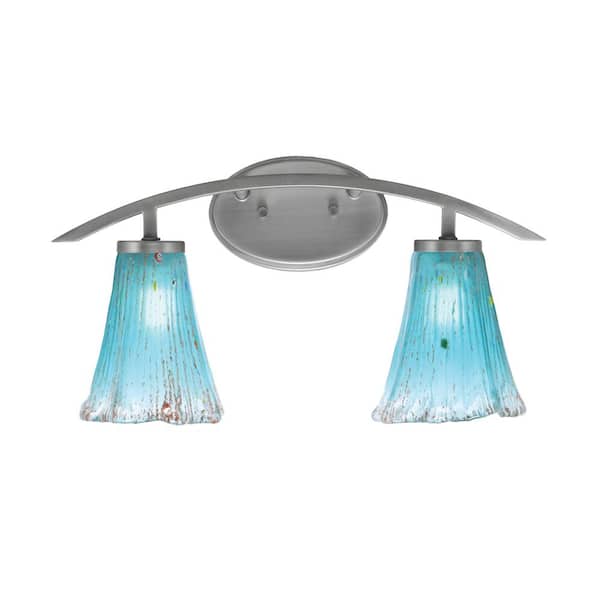 Unbranded Siena 18.25 in. 2-Light Vanity Light Graphite with Teal Crystal Glass Shades