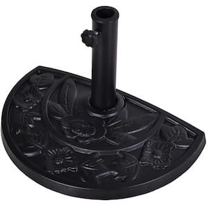 20 in. Half Round Patio Umbrella Base Outdoor Decorative Resin Parasol Stand Holder for 1.5 in., 1.9 in. Pole in Black