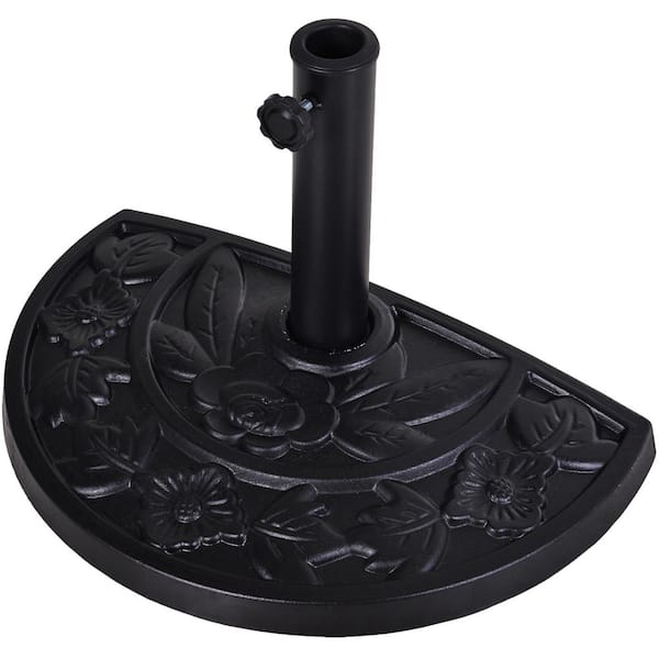 Outsunny 20 in. Half Round Patio Umbrella Base Outdoor Decorative Resin Parasol Stand Holder for 1.5 in., 1.9 in. Pole in Black