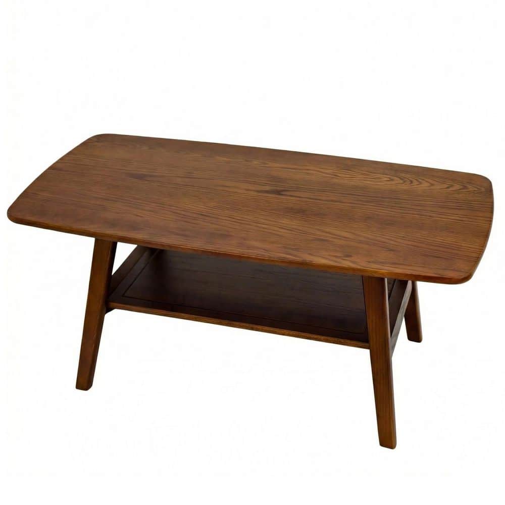 Gwen Modern 39.37 in. Walnut Rectangle Solid Oak Wood Coffee Table with 2-Tier and Storage Shelf price history on PriceWatchPro