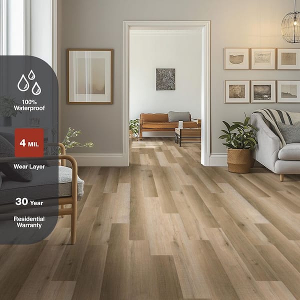 Hillside Hickory Oak 6 MIL x 6 in. x 36 in. Waterproof Click Lock Vinyl Plank Flooring (23.95 sq. ft. /case)