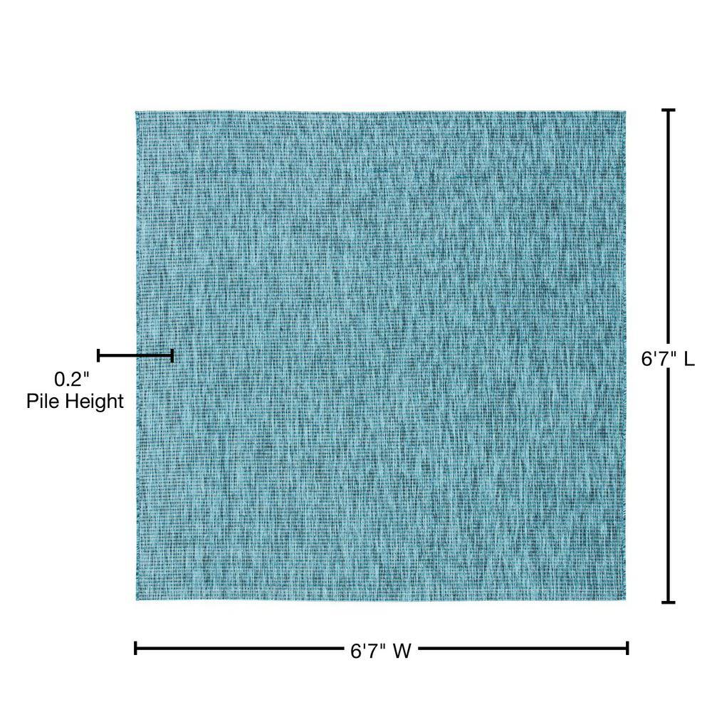 Safavieh Courtyard Collection 6'7" Square Grey/Aqua Indoor/Outdoor Rug