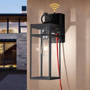 1-Light LED Black Dusk to Dawn Sensor Outdoor Wall Sconces with Clear Glass and Built-in GFCI Outlets No Bulb Included