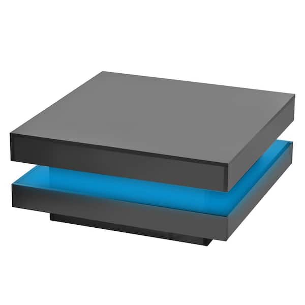 Polibi 31.5 in. Black Square Wood Coffee Table with LED Lights