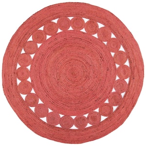 Natural Fiber Rust 7 ft. x 7 ft. Border Woven Round Area Rug