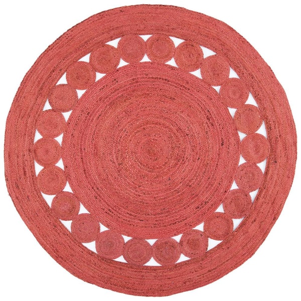 SAFAVIEH Natural Fiber Rust 9 ft. x 9 ft. Border Woven Round Area Rug
