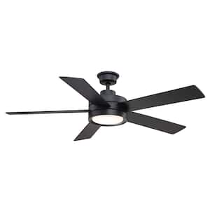 Baxtan 56 in. Integrated CCT LED Indoor Matte Black Smart Ceiling Fan with Light and Remote Control Powered by Hubspace