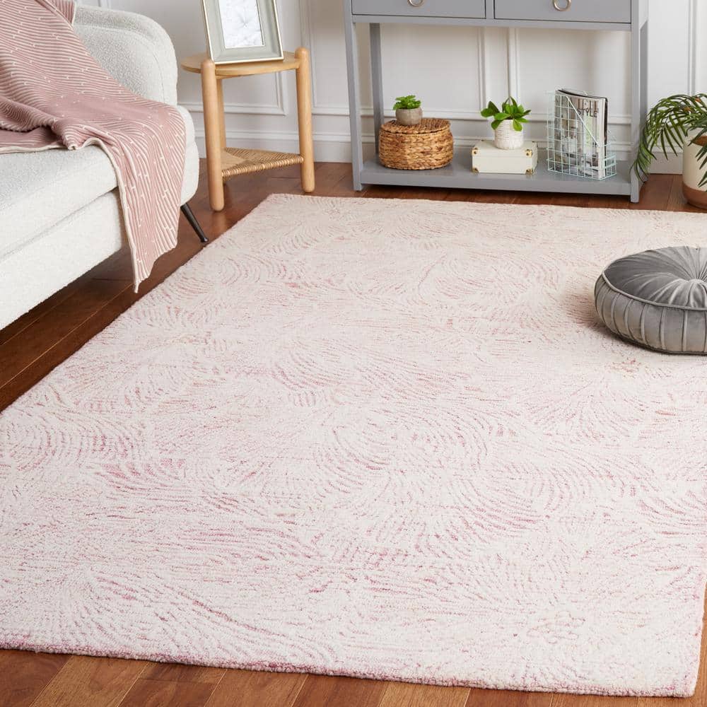 Handmade Pink and Ivory Wool Tufted Rectangular Area Rug