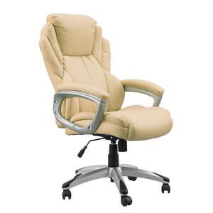 Beige PU Leather Adjustable Height Executive Chair with Support Cushion