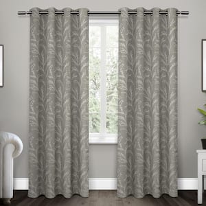 Kilberry Ash Grey Nature Woven Room Darkening Grommet Top Curtain, 52 in. W x 96 in. L (Set of 2)