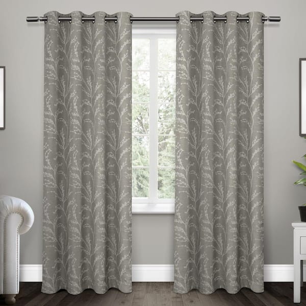 EXCLUSIVE HOME Kilberry Ash Grey Nature Woven Room Darkening Grommet Top Curtain, 52 in. W x 108 in. L (Set of 2)