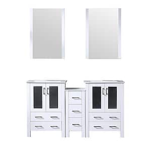Volez 60 in. W x 18 in. D Double Bath Vanity in White with White Ceramic Top and Mirror
