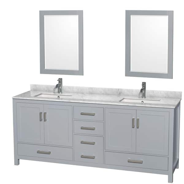 Wyndham Collection Sheffield 80-in White Double Sink Bathroom Vanity with White Carrara Marble Natural Marble Top (Mirror Included)