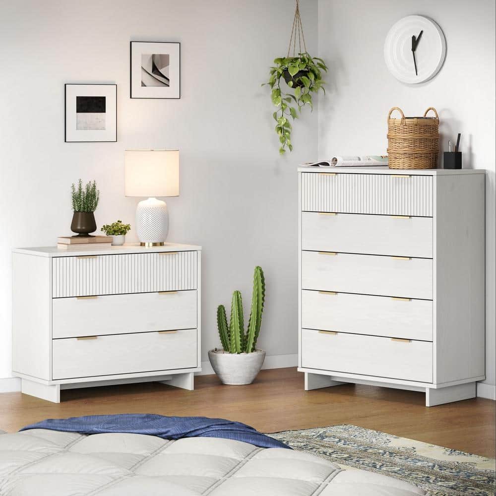 Granville White 5-Drawer 37.8 in. W Tall Chest and 3-Drawer 37.8 in. W Standard Dresser (Set of 2)