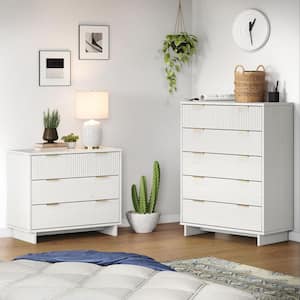 Granville White 5-Drawer 37.8 in. W Tall Chest and 3-Drawer 37.8 in. W Standard Dresser (Set of 2)