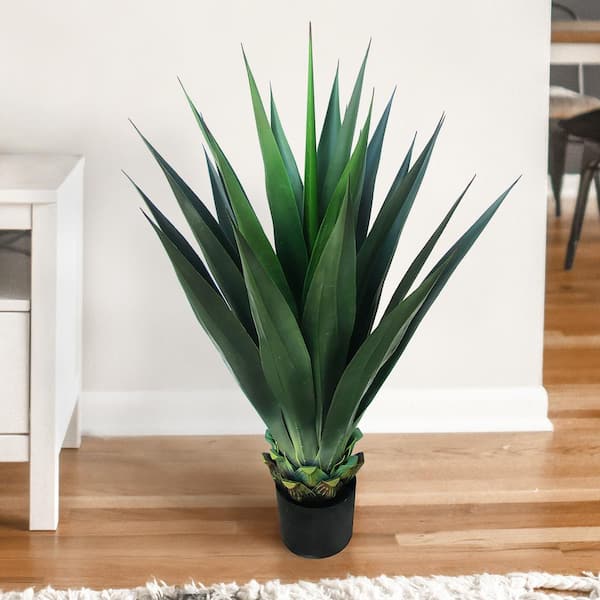 LIVING LUXURY 39 in. Artificial Agave Succulent Plant in Black Pot