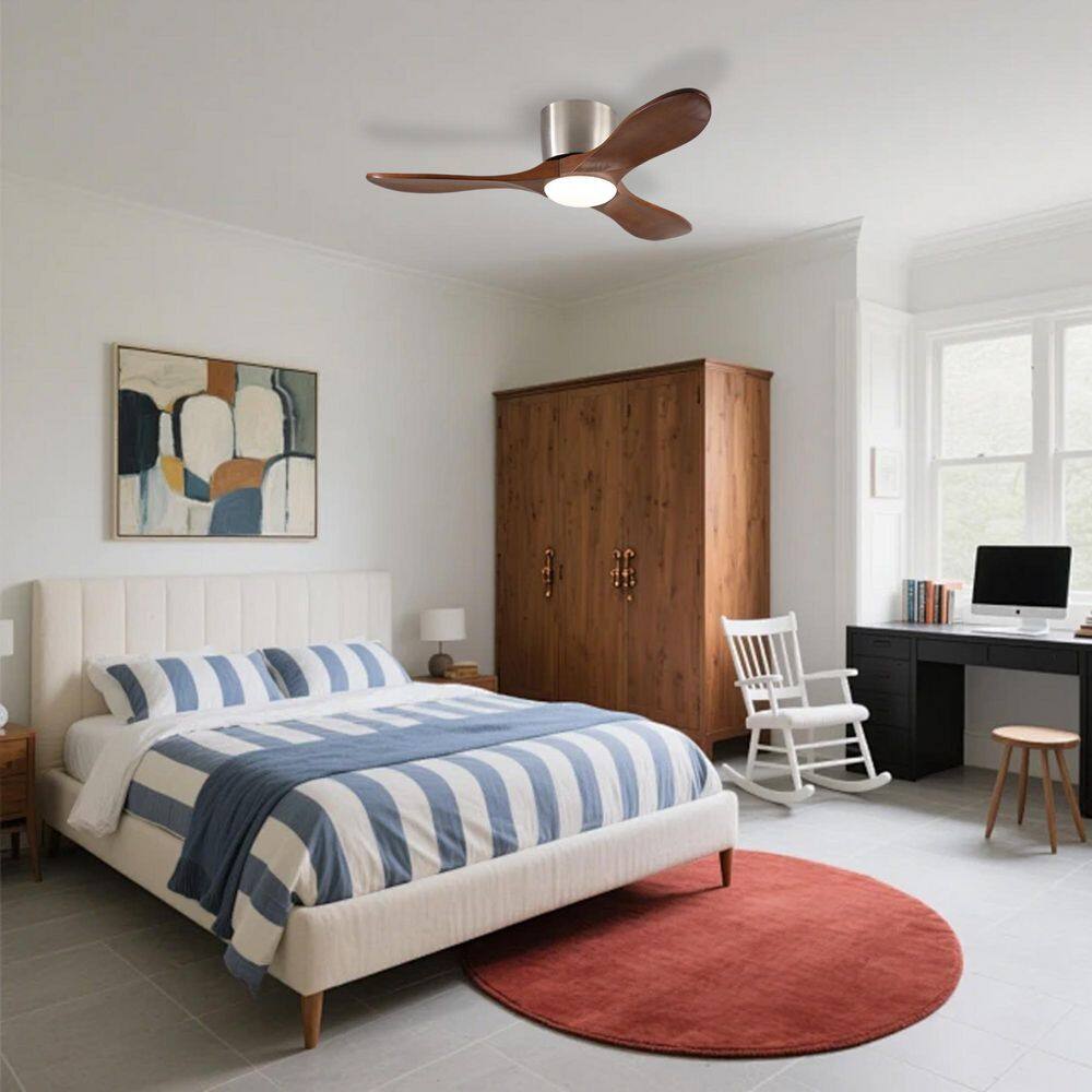42 in. Nickel Walnut Flush Mount Propeller Ceiling Fan with Integrated LED Light, 6-Speed and Timer, Solid Wood Blades price history on PriceWatchPro