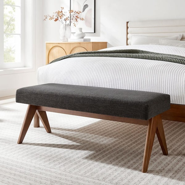 MODWAY Lyra 47 in. Dark Gray Heathered Fabric Upholstered Bedroom Bench