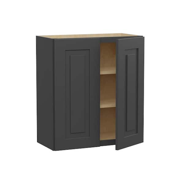 Home Decorators Collection Grayson 27 in. W x 12 in. D x 30 in. H Assembled Plywood Wall Kitchen Cabinet in Deep Onyx with Soft Close
