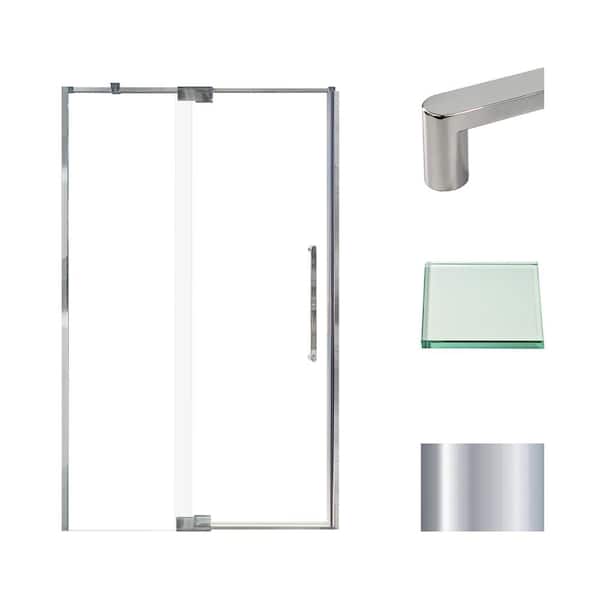 Transolid Irene 48 in. W x 76 in. H Pivot Semi-Frameless Shower Door in Polished Chrome with Clear Glass
