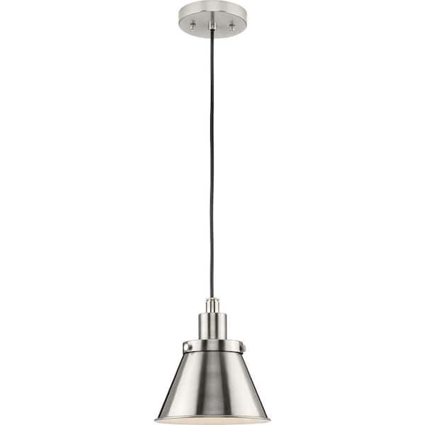 Hinton Collection 8-1/4 in. 1-Light Brushed Nickel Pendant with Metal Shade