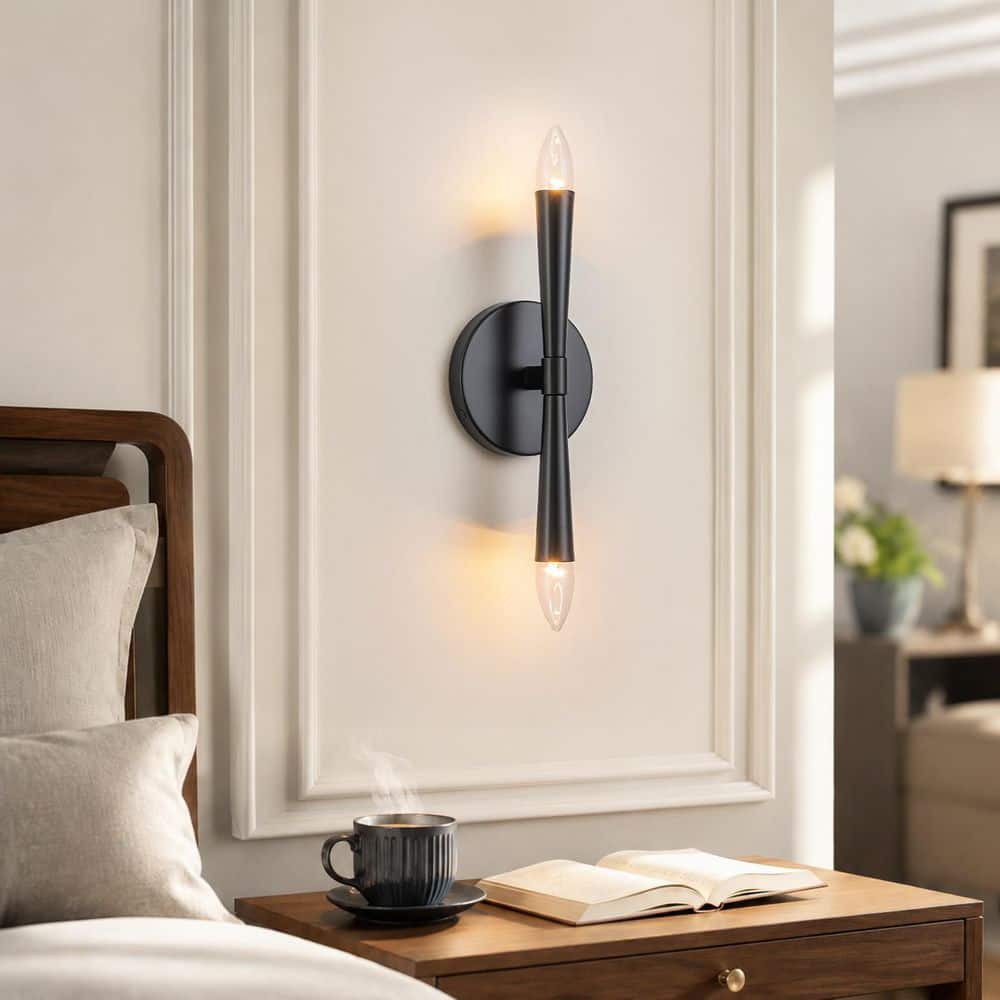 11.81 in. H 2-Light Modern Matte Black Iron Wall Sconce Metal Vanity Light price history on PriceWatchPro