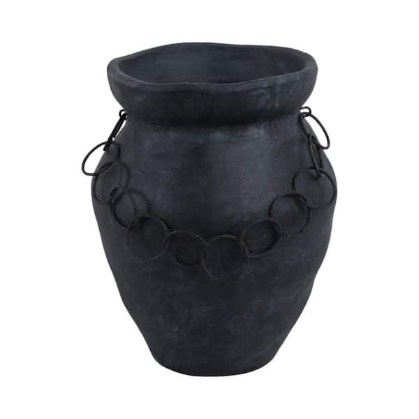 Liv & Skye 12 in. Black Ceramic Amphora Rustic Decorative Vase With Chain