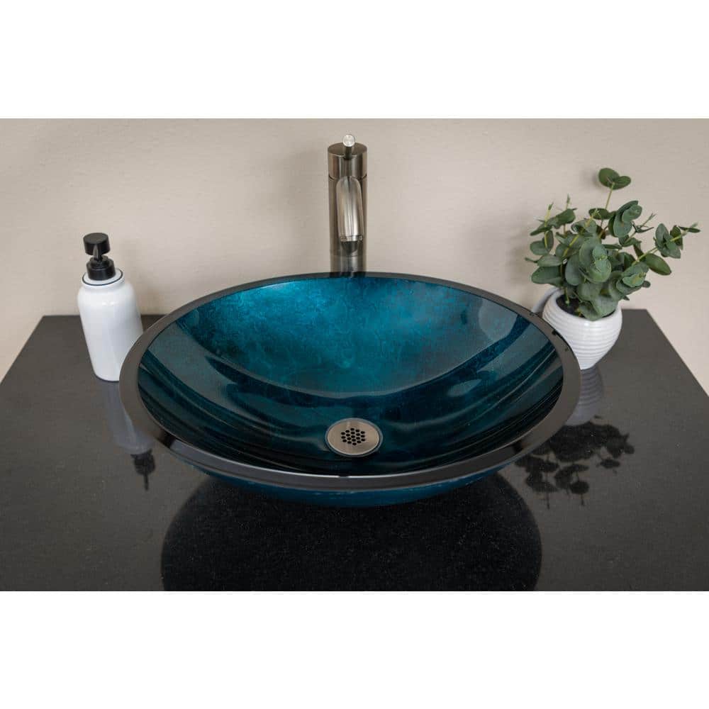 Turquoise Blue Oval Glass Above-Counter Vessel Sink