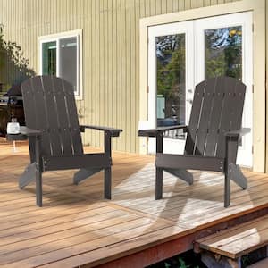 Coffee Recyled Plastic Weather-Resistant Adirondack Chair with Cup Holder (Set of 2)