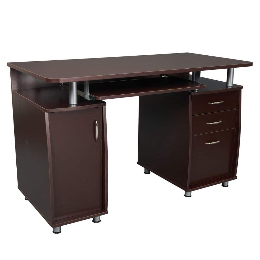 48 in. Rectangular Chocolate 3 Drawer Computer Desk with Keyboard Tray
