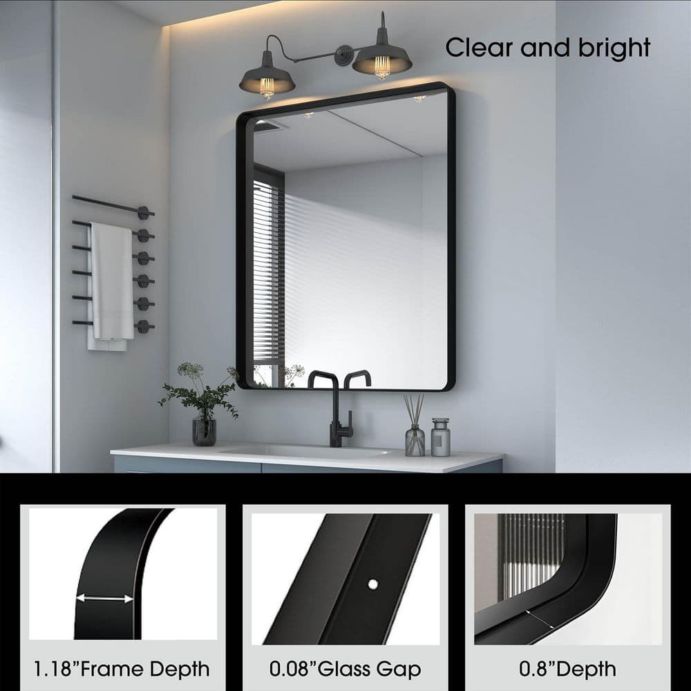 Large Matte Black Rectangular Metal Framed Vanity Mirror