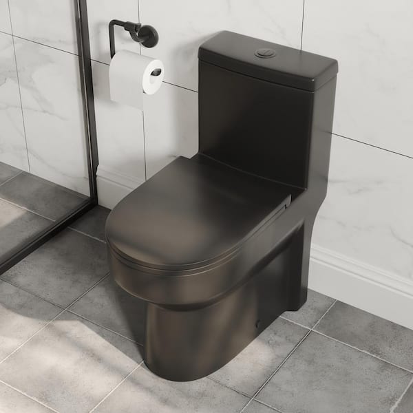 Liberty 12 in. Rough In 1-Piece 1.1/1.6 GPF Dual Flush Round Toilet in Matte Black, Black Button and Seat Included